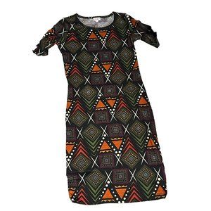 Lularoe Julia Womens Size Small Short Sleeve Dress Geometric Black Orange